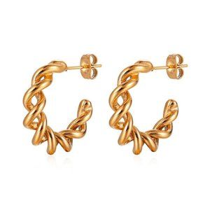 18k Gold Plated Twisted Hoop Earrings